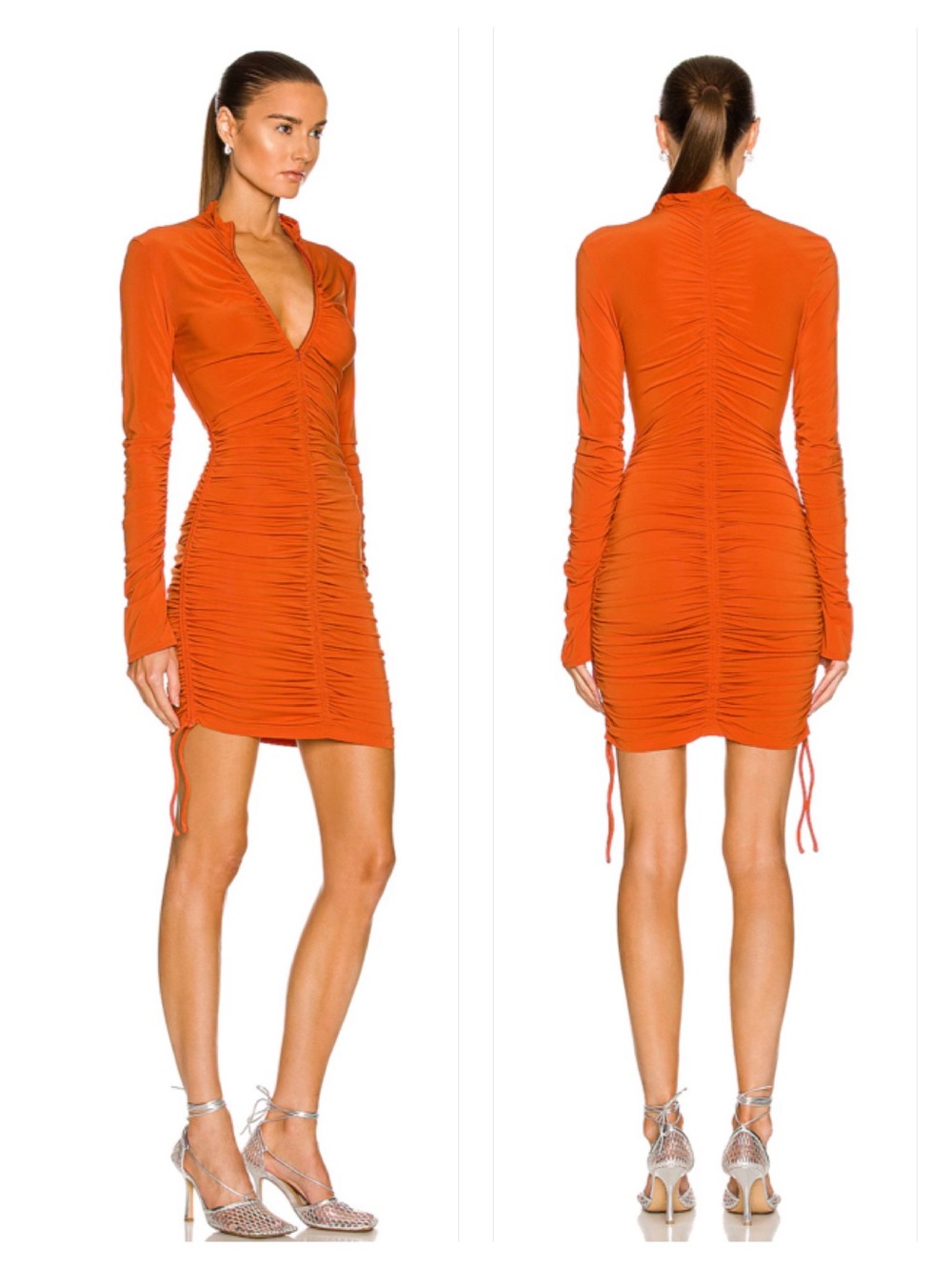 NWT A.L.C. Nolan Bodycon Ruched Zip Front Long Sleeve Mini Dress XS